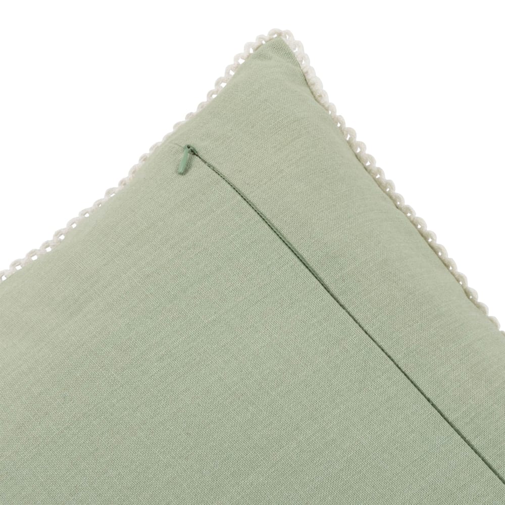 Housse de coussin en coton biologique vert sauge bordure dentelle écrue 40x40 - Maisons du Monde