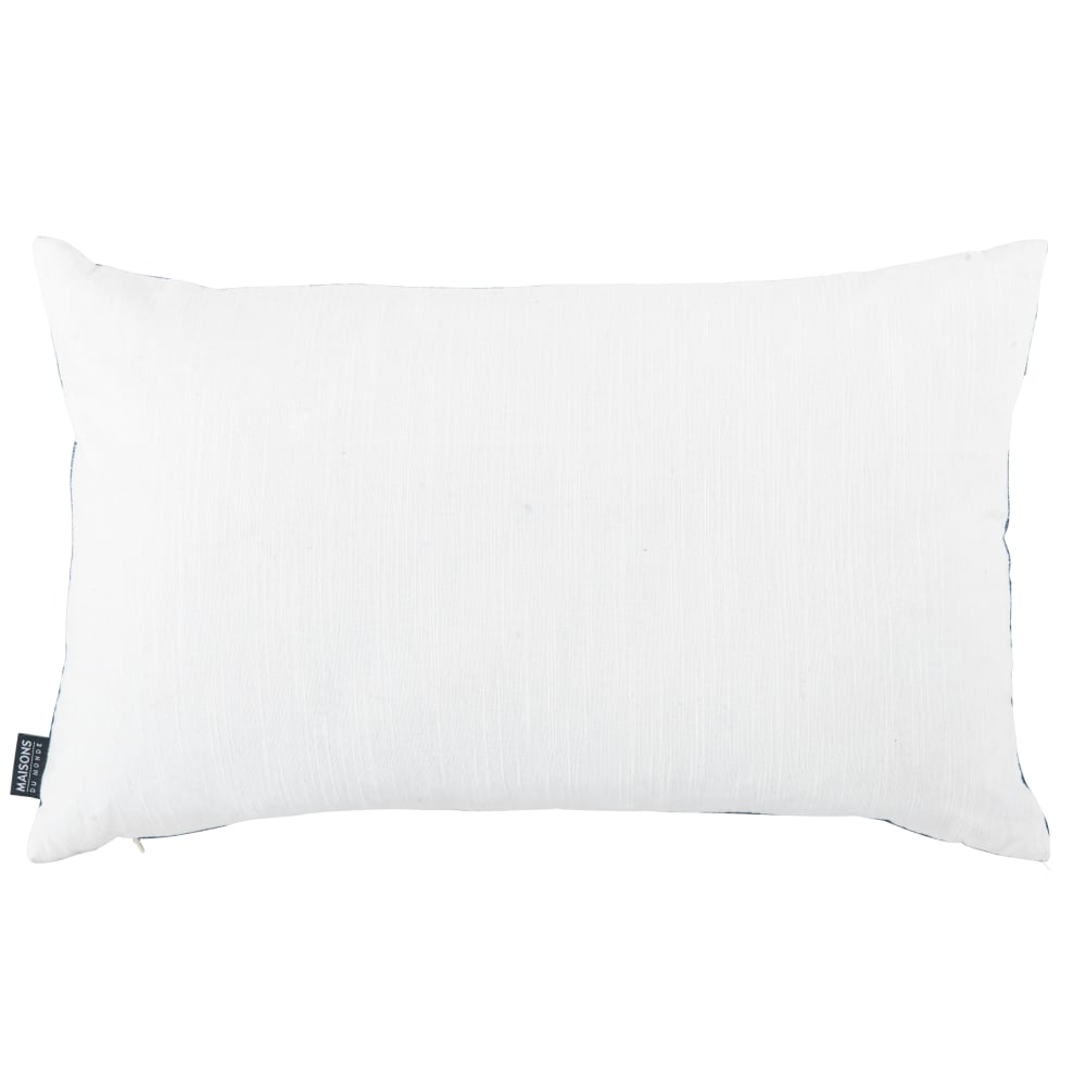 Housse de coussin en coton et lin blanc et bleu motif brodé 50x30 - Maisons du Monde