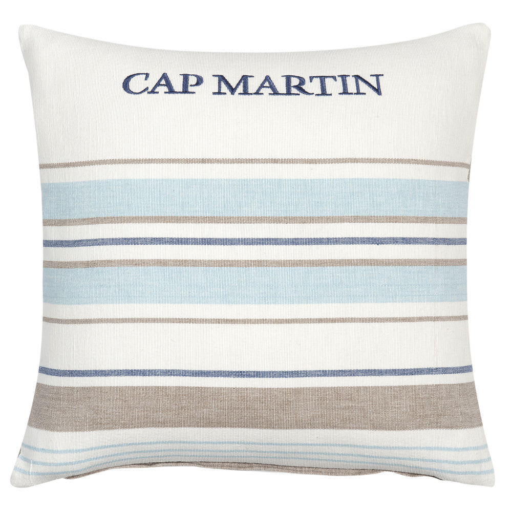 Housse de coussin en coton rayures tissées blanc, bleu, beige 40x40