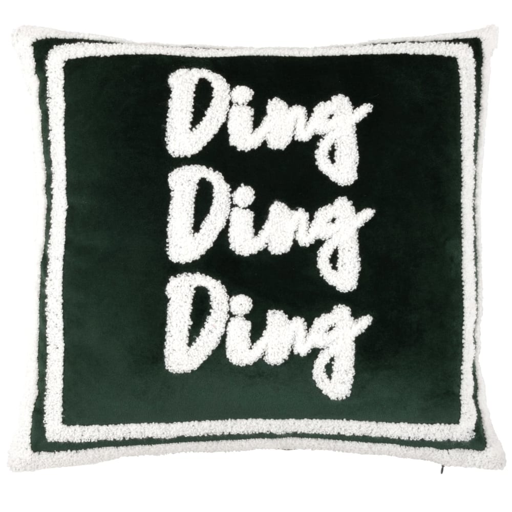 Housse de coussin en velours brillant vert et broderie bouclettes blanches 40x40