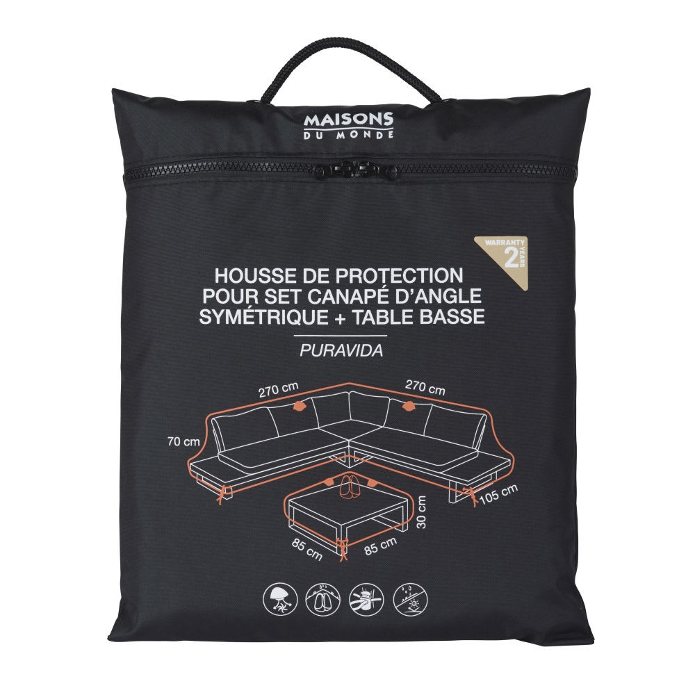 Housse de protection pour salon de jardin d'angle noire 270x105x70