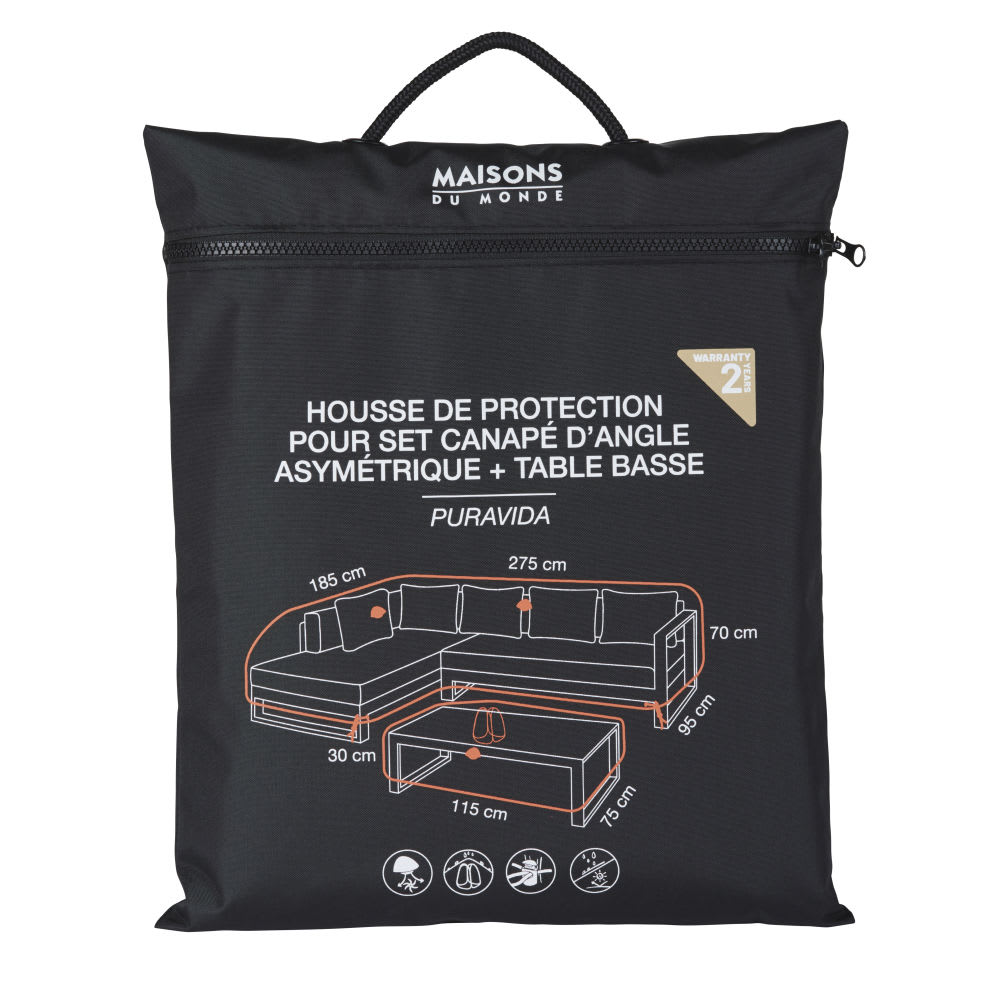 Housse de protection pour salon de jardin d'angle noire 275x95x70