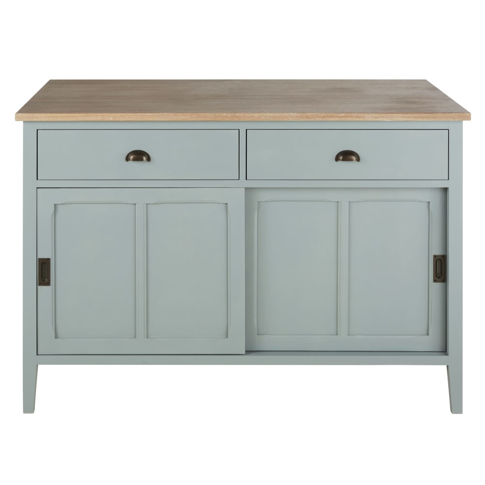 Îlot central cuisine 2 portes 2 tiroirs vert de gris