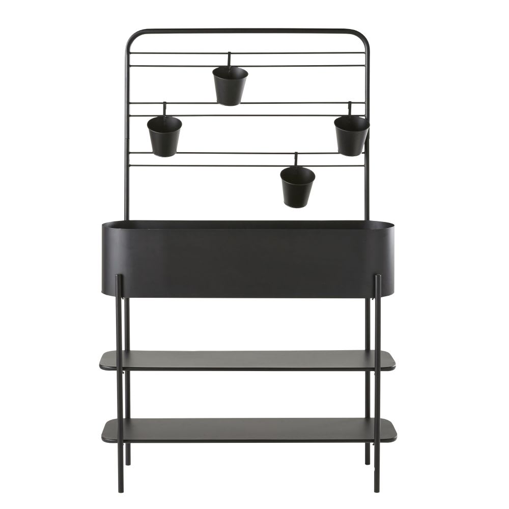 Jardinière en métal noir avec 4 pots