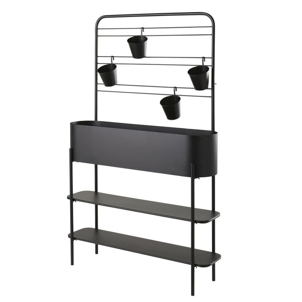 Jardinière en métal noir avec 4 pots