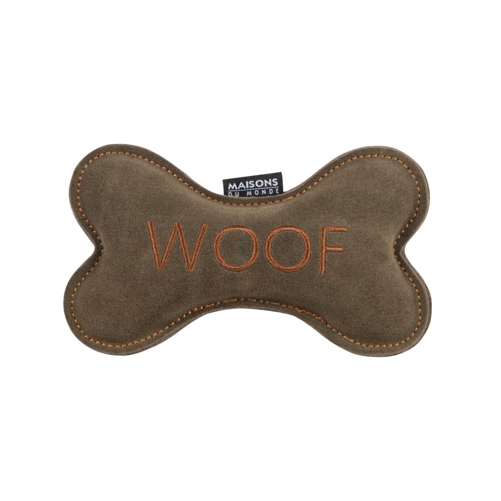 Jouet sonore os pour chien en cuir vert kaki