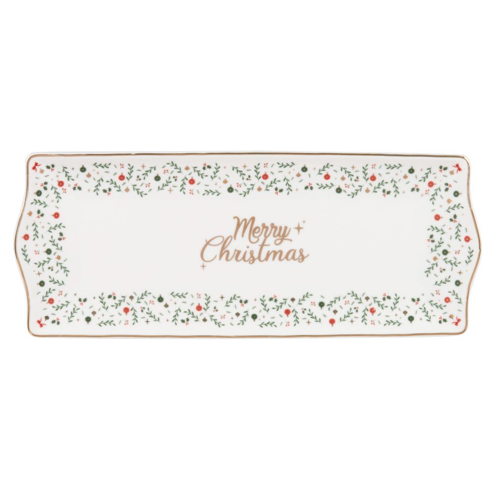 Kerststammenschotel in beige, goud, rood en groen steengoed -