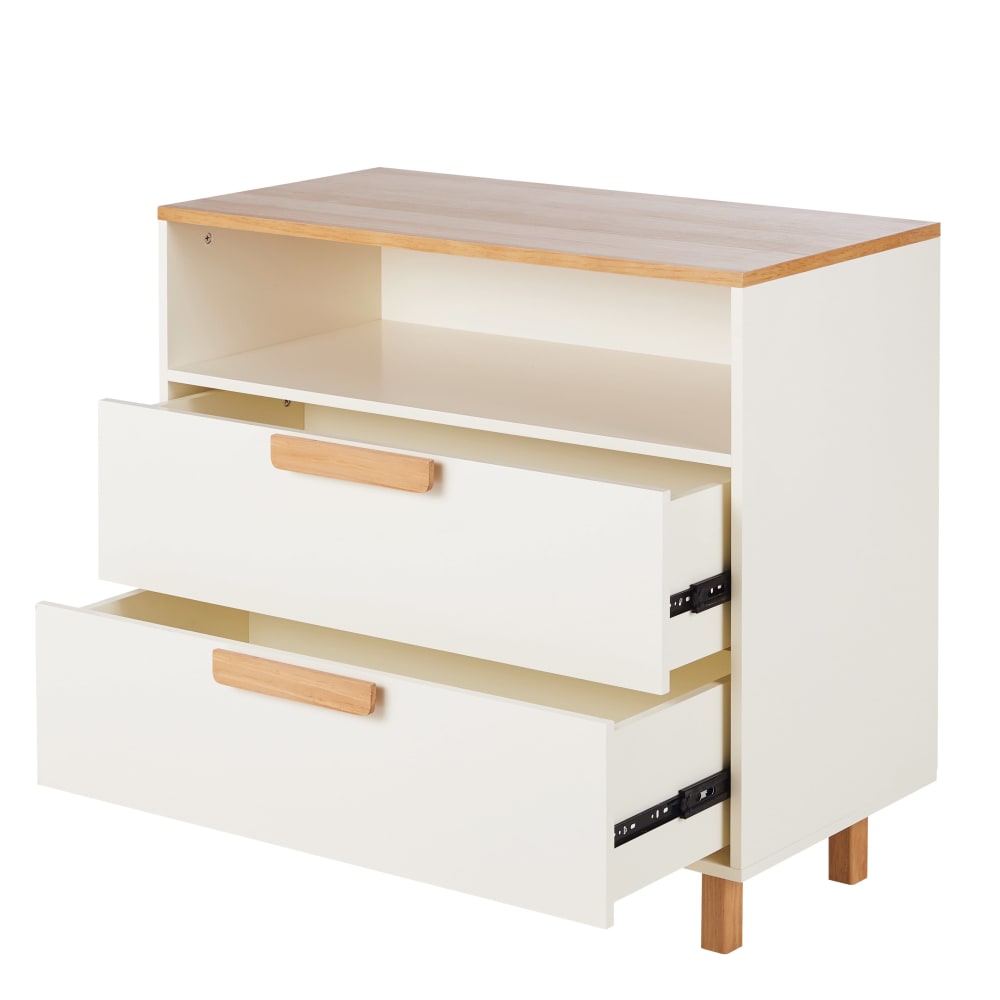 Kommode mit 1 Nische und 2 Schubladen, cremeweiß, B90 - Maisons