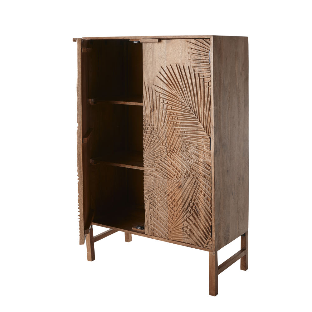 Kommode mit 2 Türen aus geschnitztem Mangoholz 90cm - Maisons Du