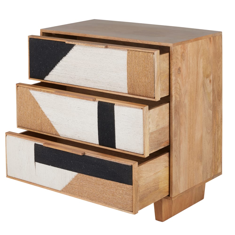 Kommode mit 3 Schubladen aus massivem Mangoholz und dreifarbig