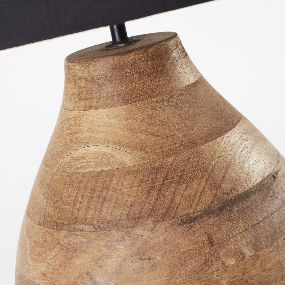 Kugellampe aus Mangoholz mit schwarzem Lampenschirm - Maisons Du