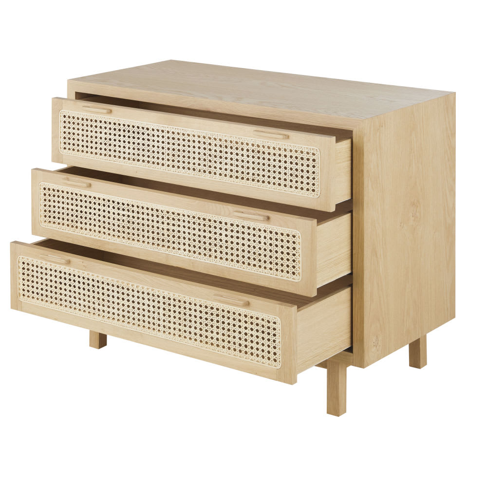 Ladekast met 3 laden en rotan riet, 100 cm breed - Maisons Du Monde