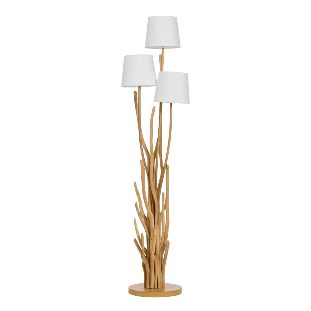 Lampada in legno fluitato con paralume bianco, h 159 cm - Maisons