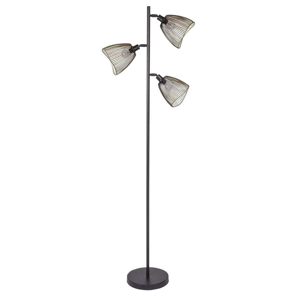 Lampadaire 3 spots en fonte noire et dorée, H165 cm