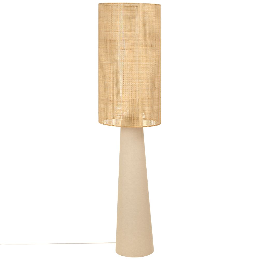 Lampadaire beige et abat-jour en rotin, H141 cm