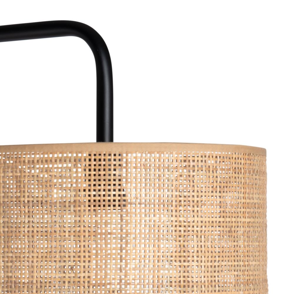 Lampadaire en acier et hévéa abat-jour cannage en rotin H172
