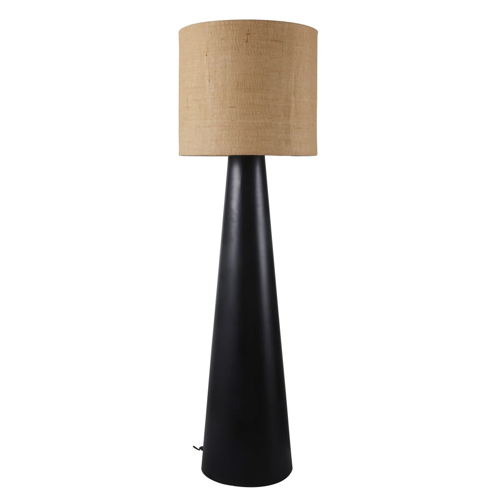 Lampadaire en acier noir et abat-jour en jute, H149 cm Lampadaire en acier noir et abat-jour en jute, H149 cm