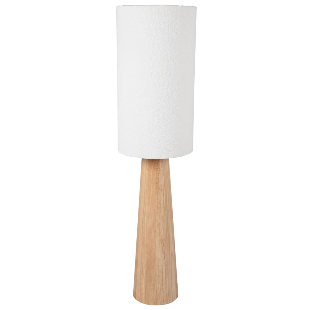 Lampadaire en bois d'hévéa et abat-jour en tissu bouclette crème H141