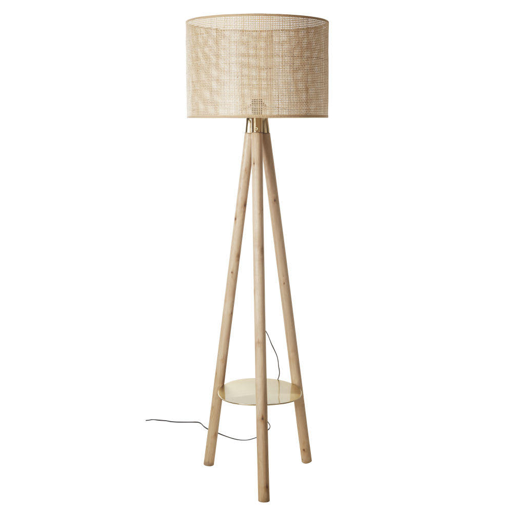 Lampadaire en bois de manguier et abat-jour en jute, H161 cm