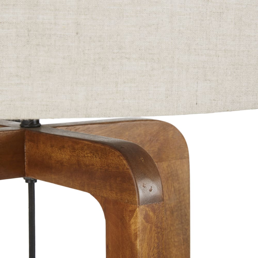 Lampadaire en bois de manguier et abat-jour en lin beige H166 - Maisons du Monde