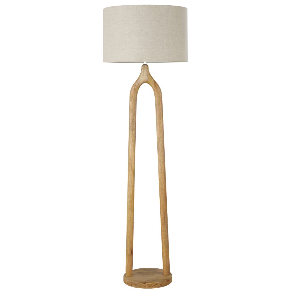 Lampadaire en bois de manguier et abat-jour en lin beige H168