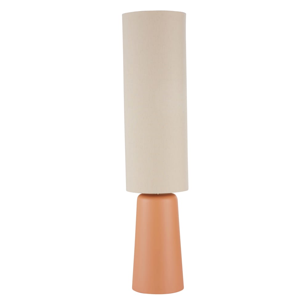 Lampadaire en céramique effet terre cuite et abat-jour en tissu blanc crème H126