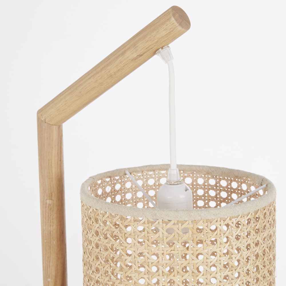 Lampadaire en chêne abat-jour cannage en rotin H143 (Maisons du Monde) - Image 1