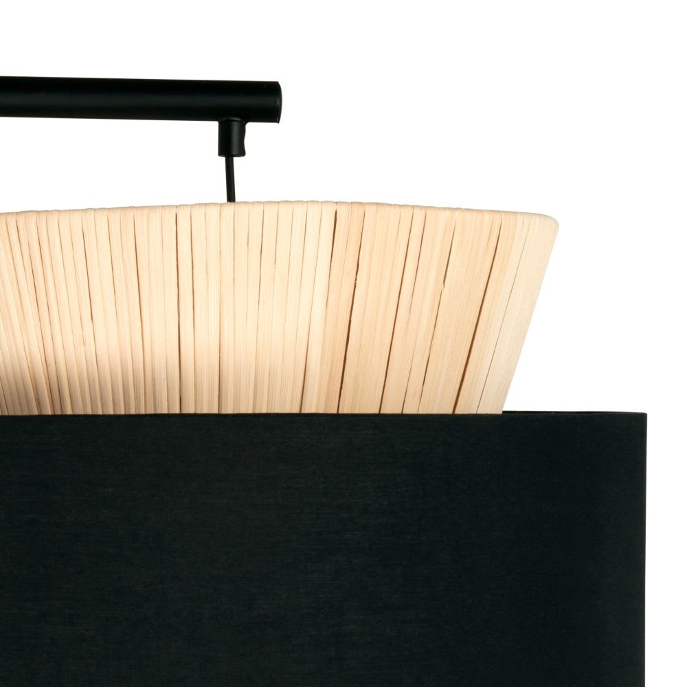 Lampadaire en métal noir abat-jour en coton et rotin H156 - Maisons du Monde