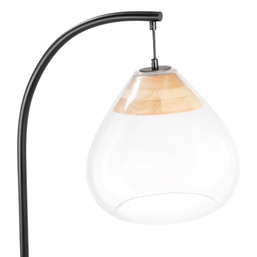 Lampadaire en métal noir et abat-jour en hévéa et verre H160 - Maisons du Monde