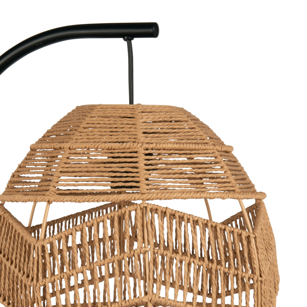 Lampadaire en métal noir et abat-jour tressé H151