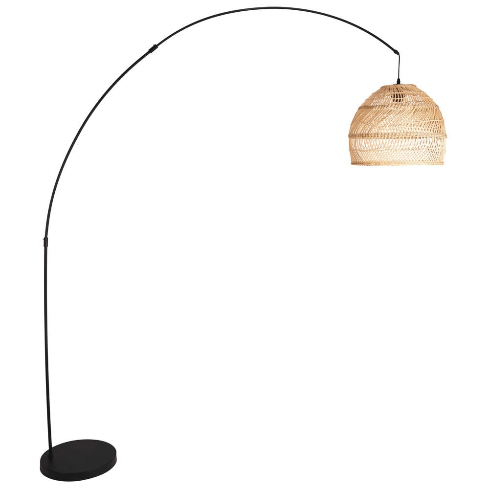 Lampadaire en rotin tressé et acier noir, H191 cm Lampadaire en rotin tressé et acier noir, H191 cm