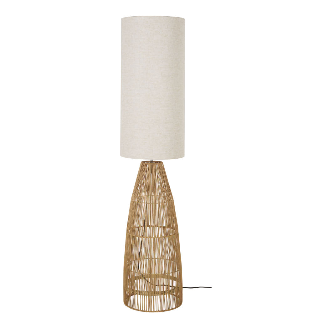 Lampadaire en tiges de rotin et abat-jour blanc, H140 cm — vue 3