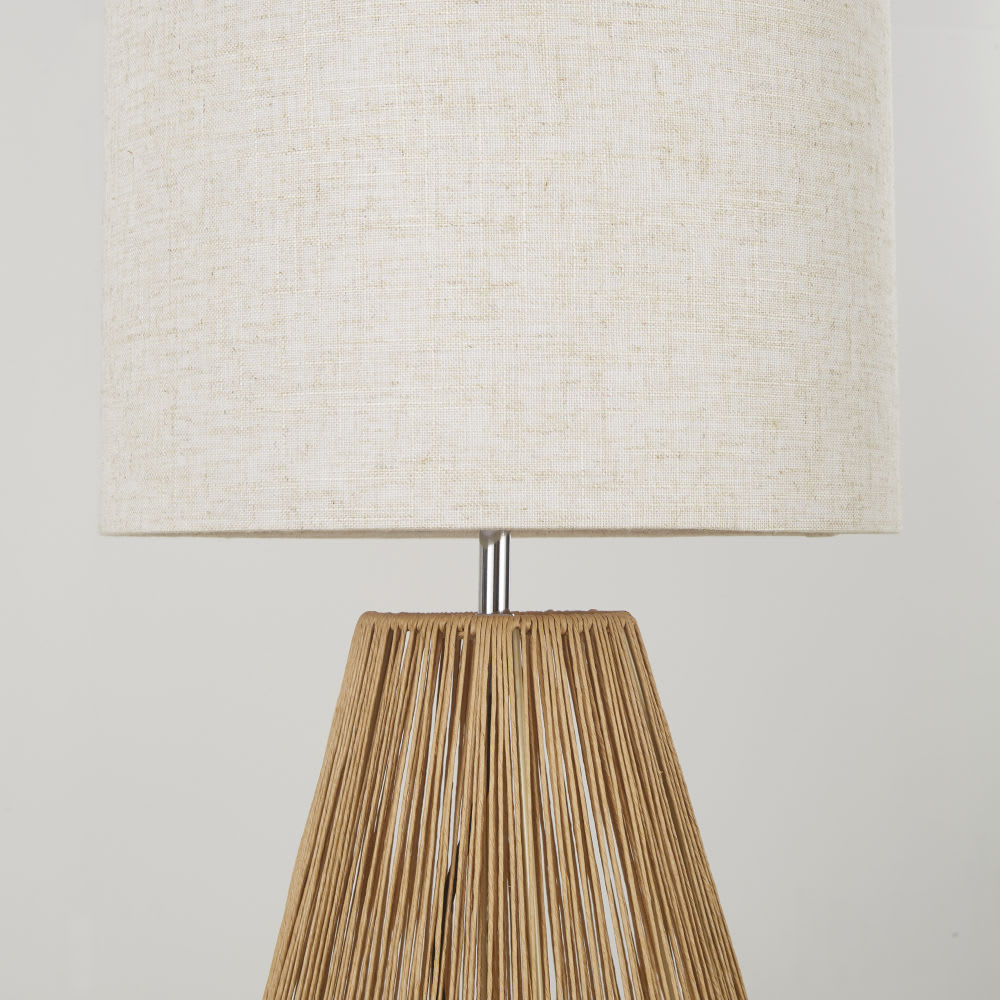 Lampadaire en tiges de rotin et abat-jour en lin blanc H140 - Maisons du Monde