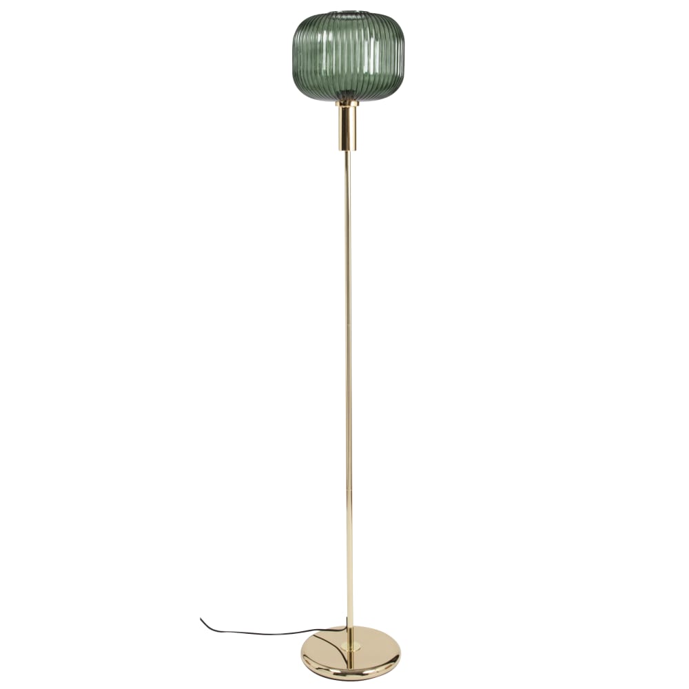 Lampadaire en verre soufflé vert et acier doré, H155 cm