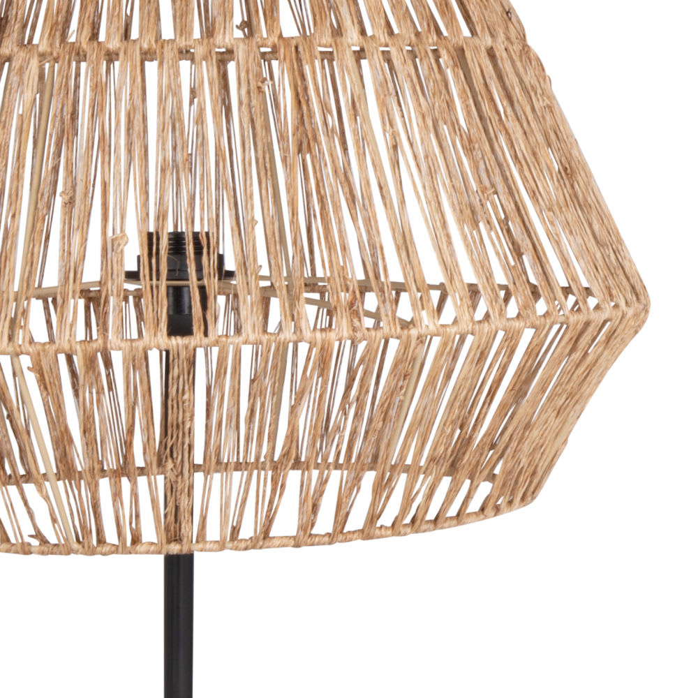 Lampadaire métal noir et abat-jour en jute tressé H170