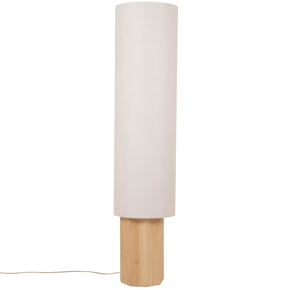 Lampadaire octogonal en bois d'hévéa et abat-jour en tissu crème H132