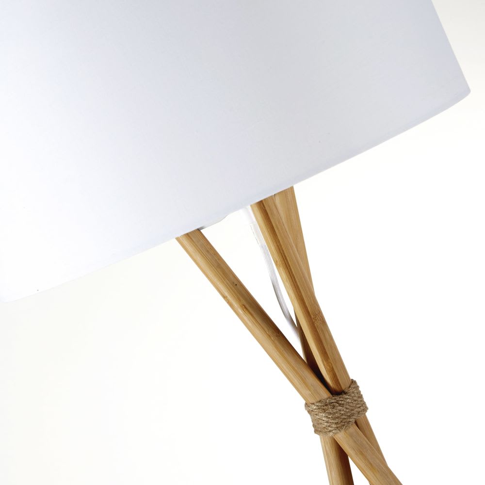 Lampadaire trépied en bambou abat-jour blanc H154 - Maisons du Monde