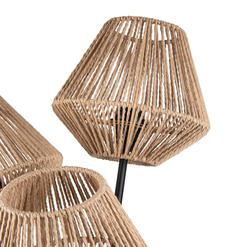 Lampadaire trépied en métal noir et abat-jours en corde marron H144 - Maisons du Monde
