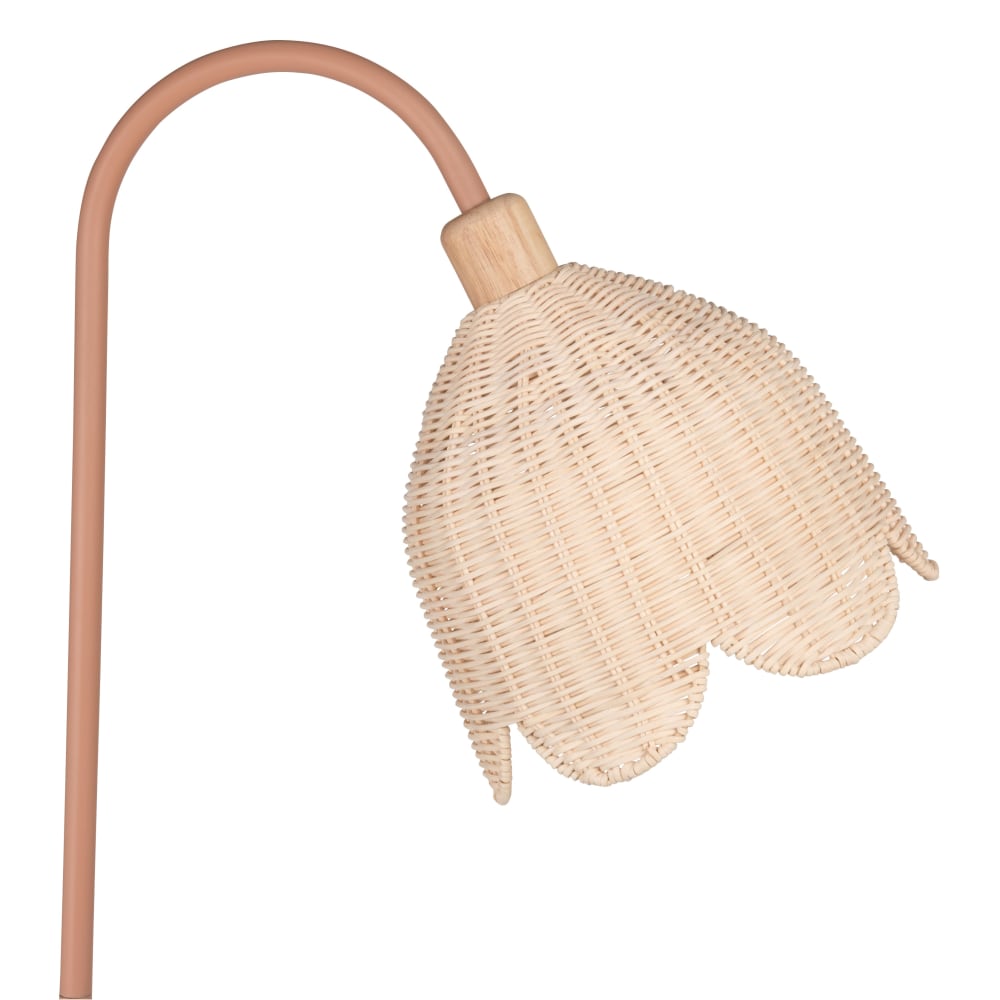 Lampadaire tulipe en bois de peuplier et abat-jour en rotin tressé  bicolore H143 - Maisons du Monde