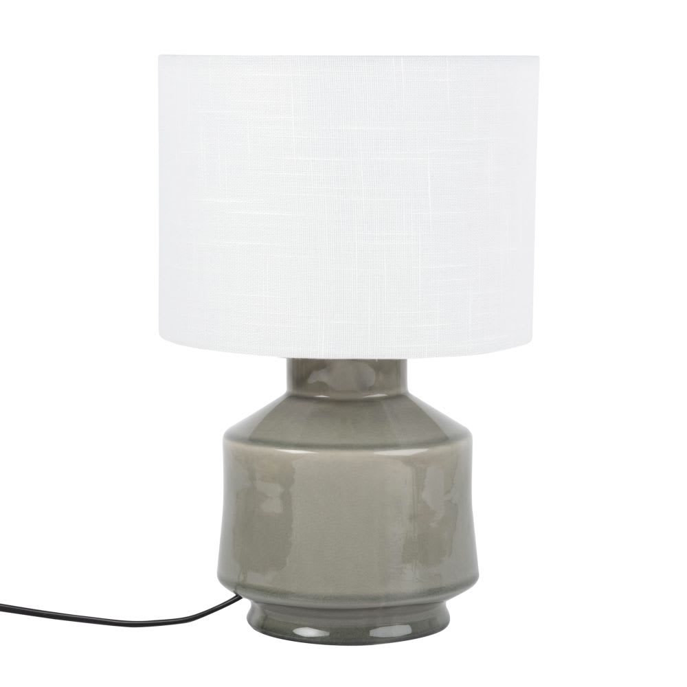 lampara de ceramica gris con pantalla blanca