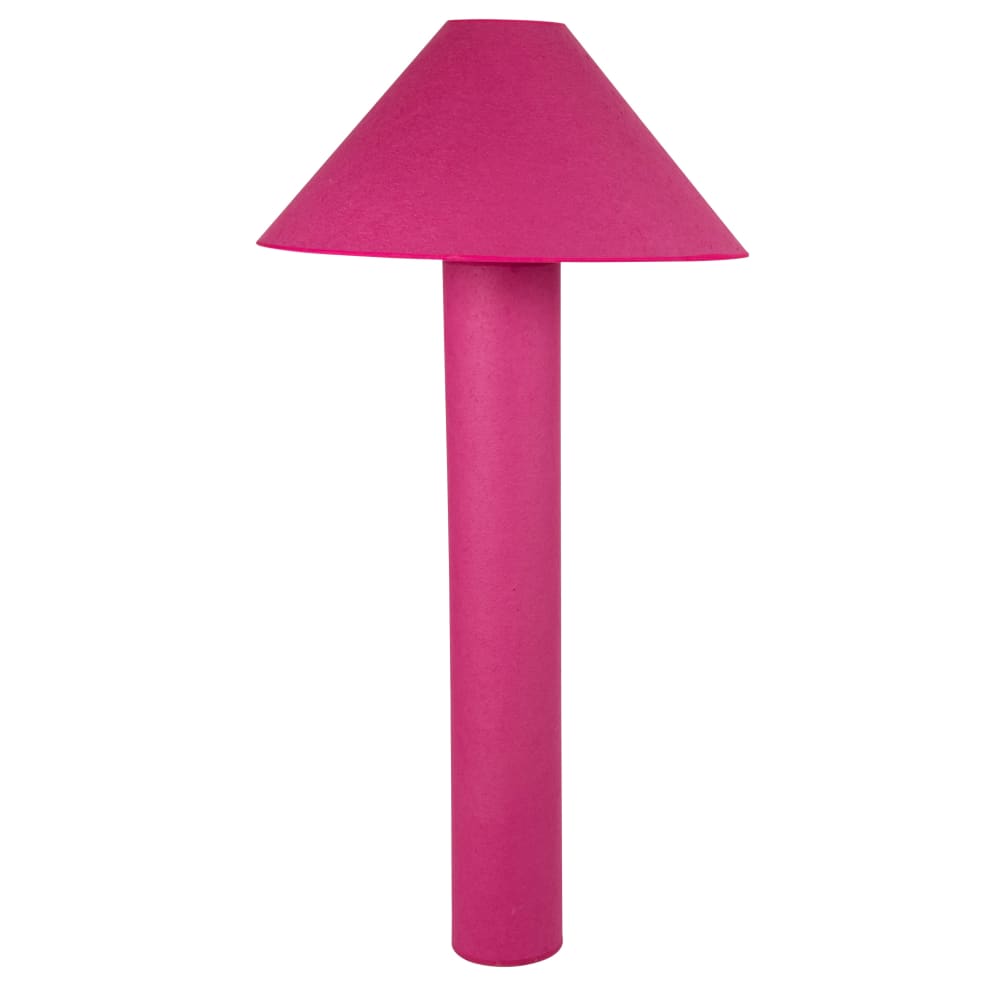 lampara de pie conica en papel mache rosa altura 120 cm