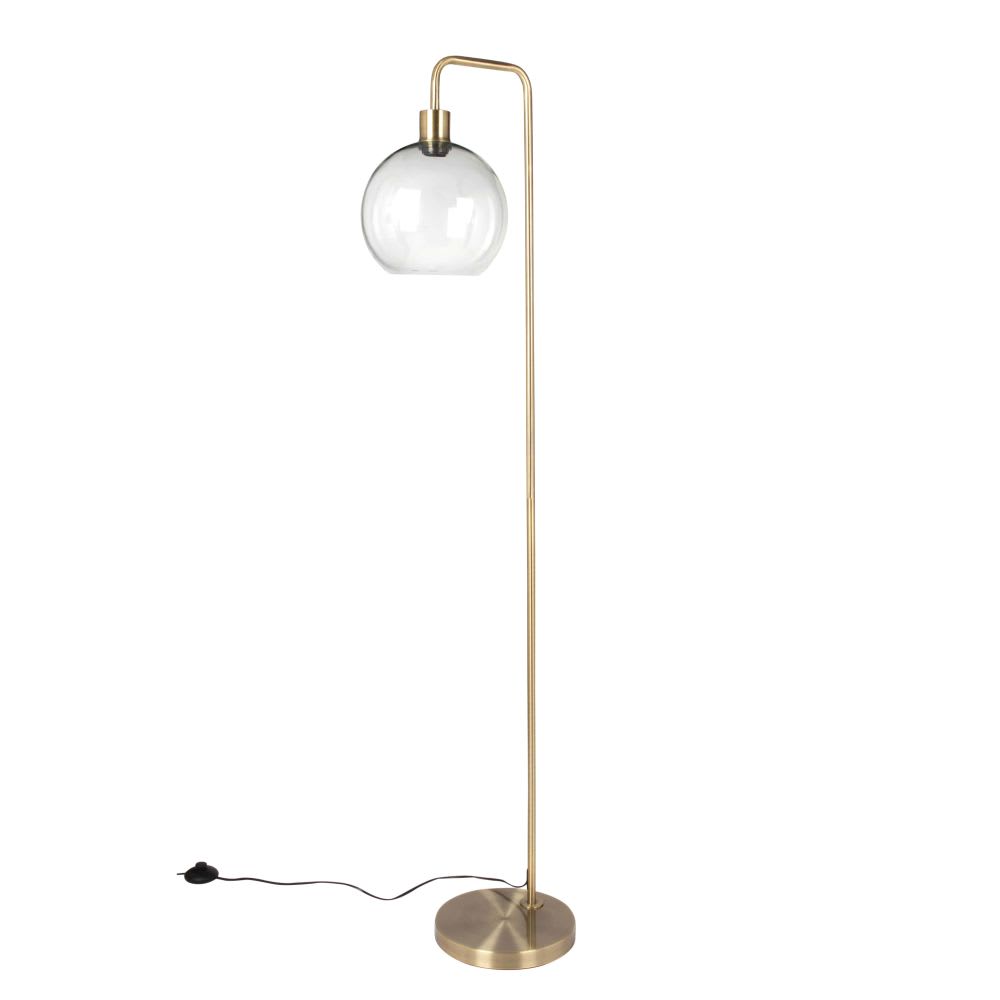 Lámpara de pie de globo de cristal y metal dorado Alt. 155 cm - Maisons du Monde