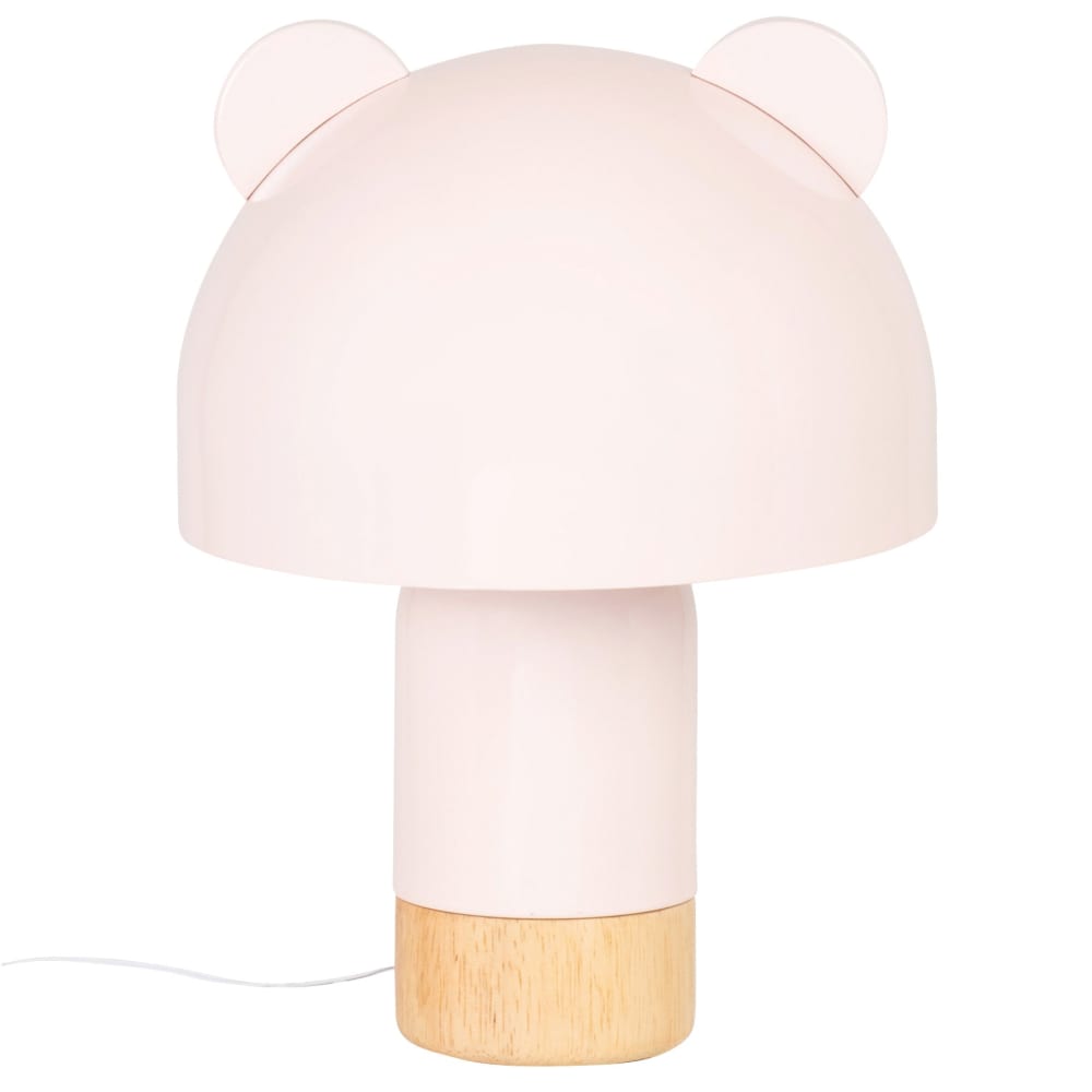 Lampe à poser en bois d'hévéa et métal rose clair