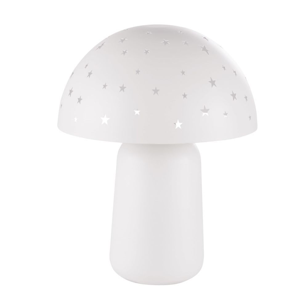 Lampe à poser en métal écru avec étoiles ajourées Lampe à poser en métal écru avec étoiles ajourées