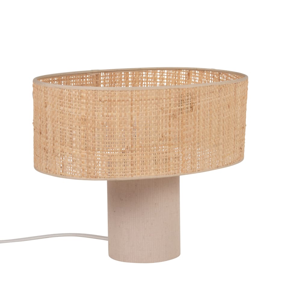 Lampe aus Stoff mit Lampenschirm aus Rattan, beige - Maisons Du
