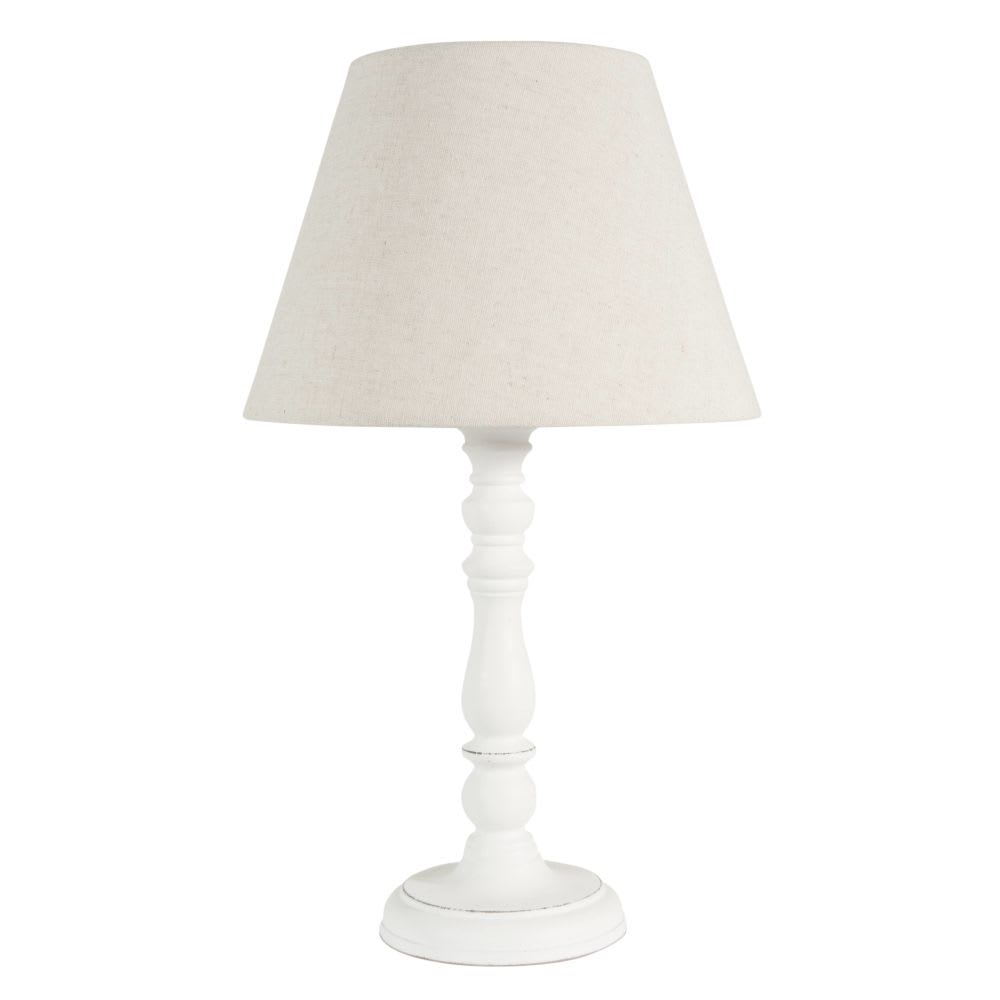 Lampe blanche et abat-jour beige, H42 cm