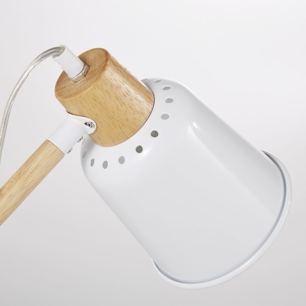 Lampe de bureau en métal blanc et hévéa - Maisons du Monde