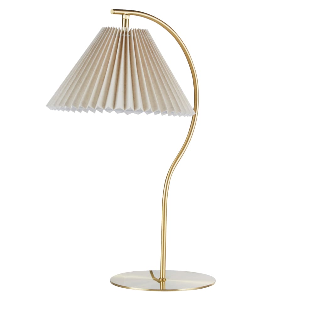Lampe en acier doré et abat-jour beige, H56 cm