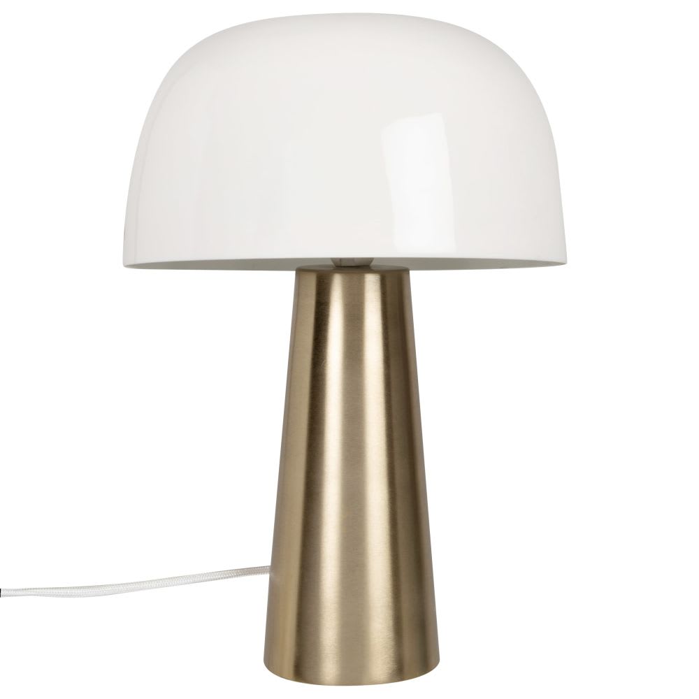 Lampe en acier doré et abat-jour blanc, H36 cm