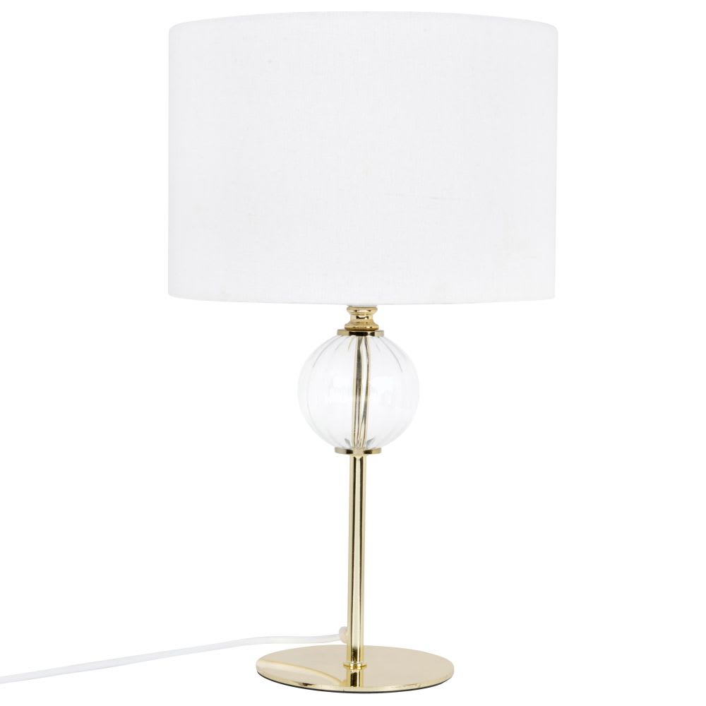 Lampe en acier doré et abat-jour écru, H42 cm